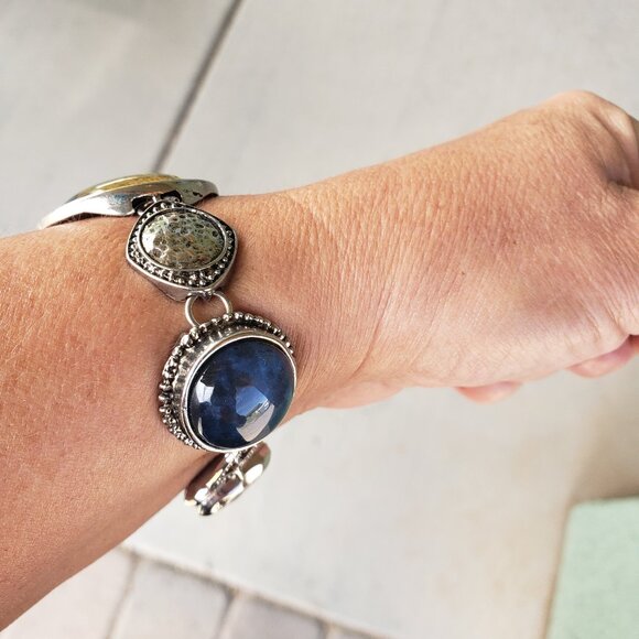 Chico's Chunky Silvertone Bracelet with Blue Stones - Picture 5 of 5